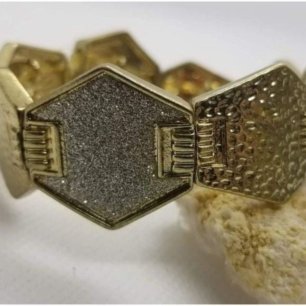 Hollywood glamour silver‎ glitter gold toned bracelet stretch